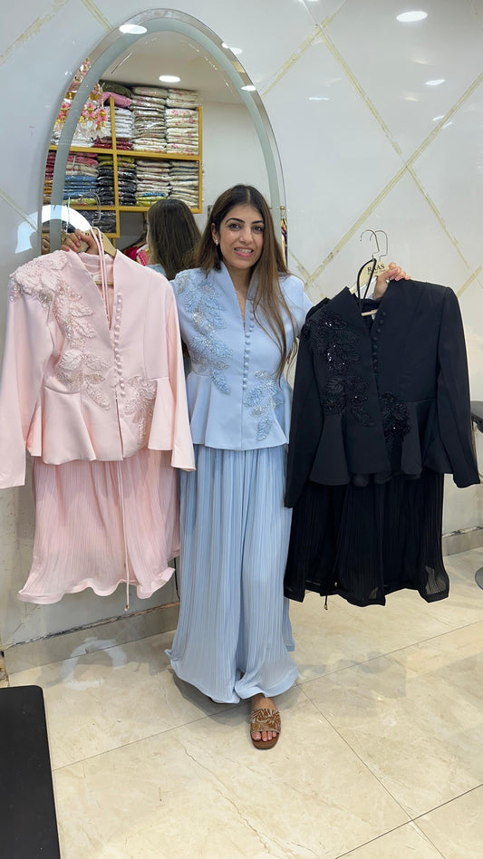 Japanese fabric western 2pc,set peplum style shirt with handwork