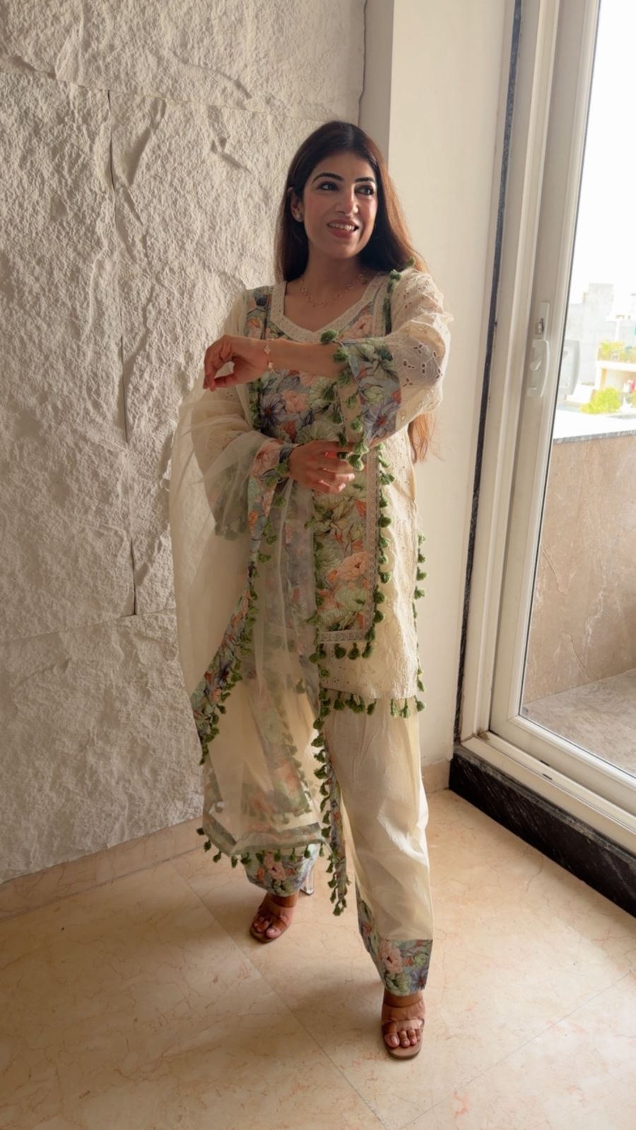 Kohra cotton 3 pc farshi set with floral print