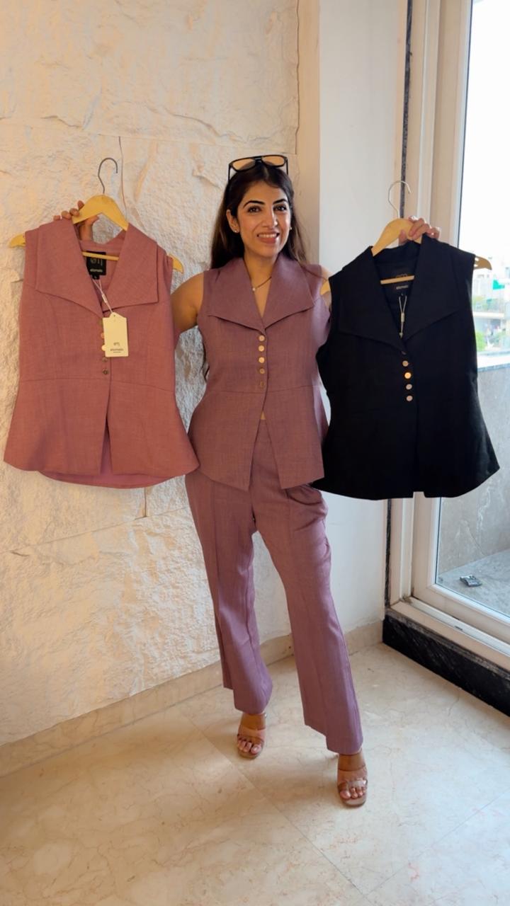 Cotton linen 2 pc waist coat set