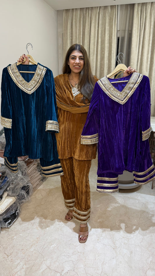 Crushed valvet  partywear 3pc suit