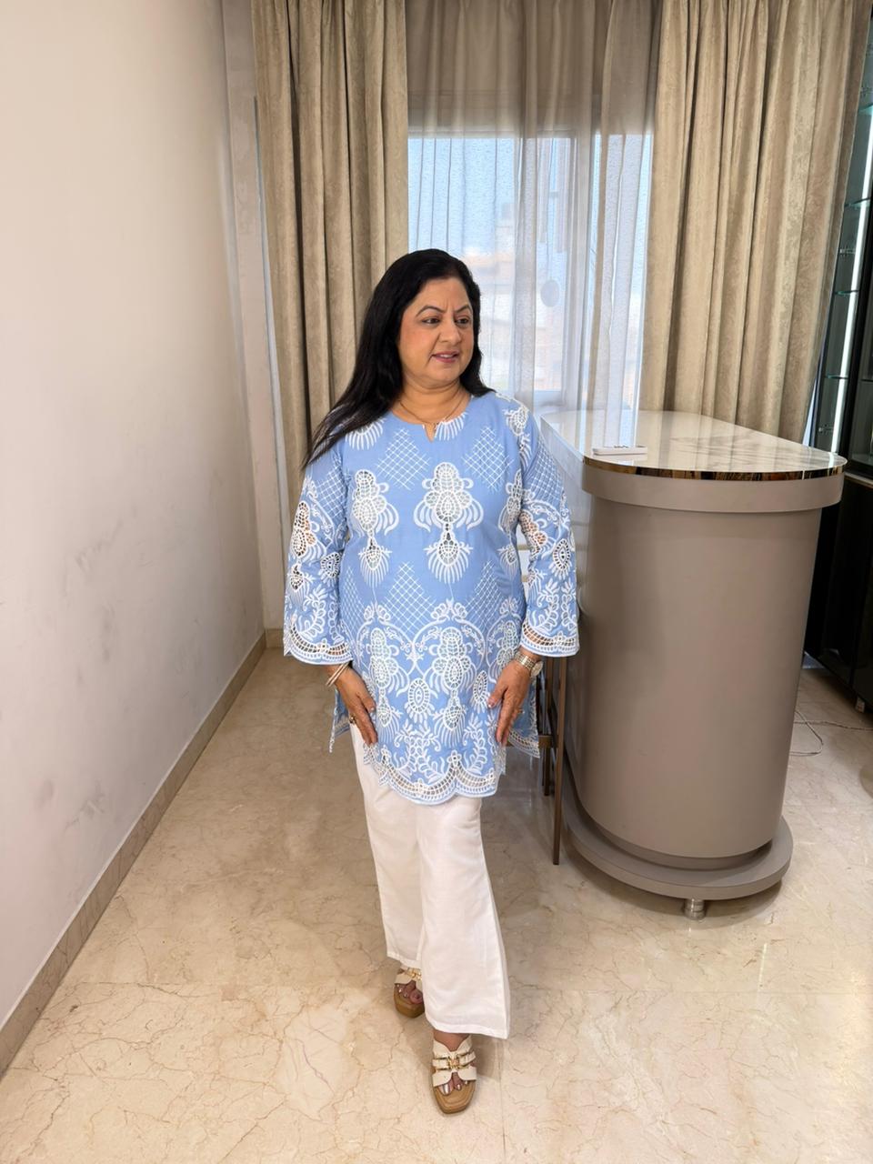 Pure mul cotton shifli designe front and back 2,pc co-rd with bell bottom