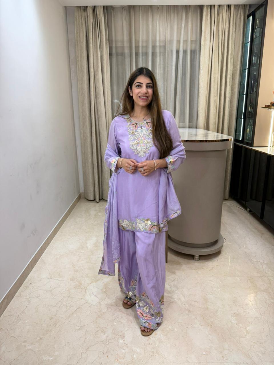 Crepe 3 pc suit with handwork with dupatta