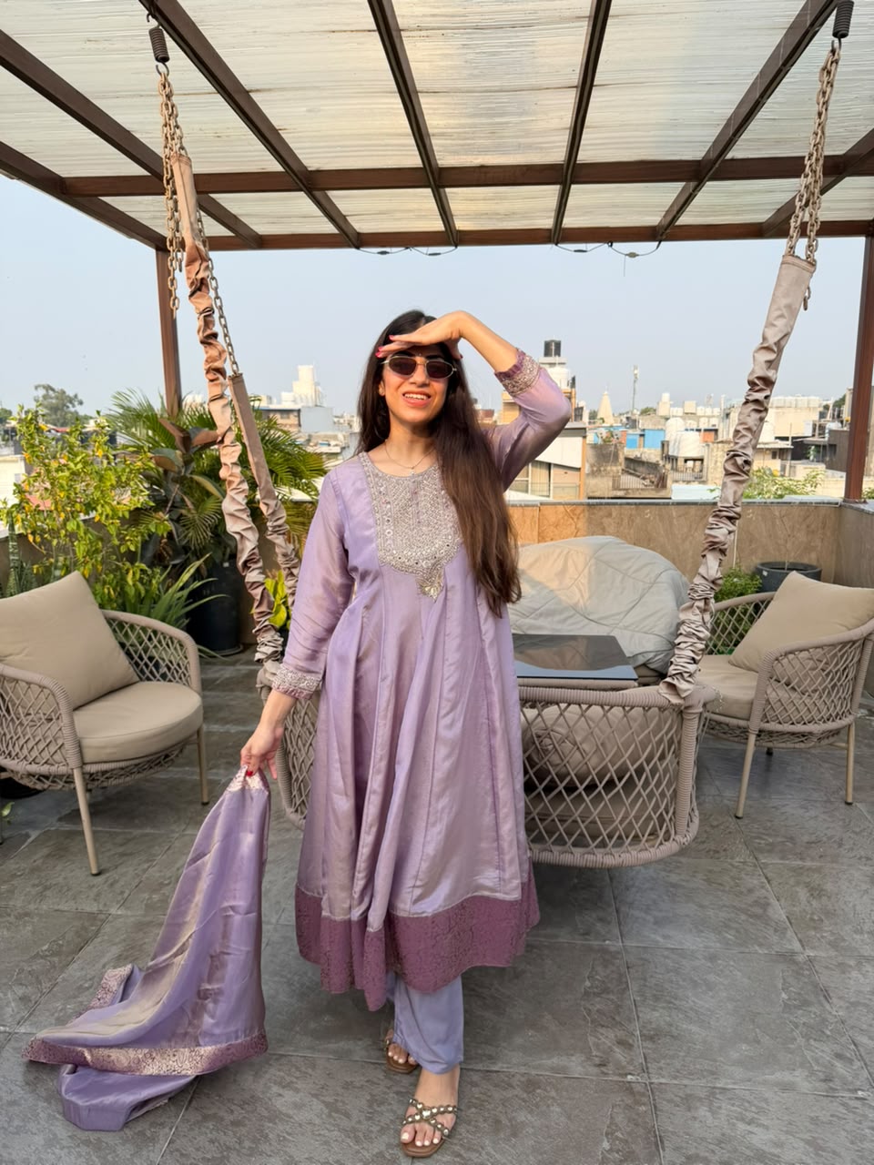 Shimmer tissue Anarkali 3,peice set