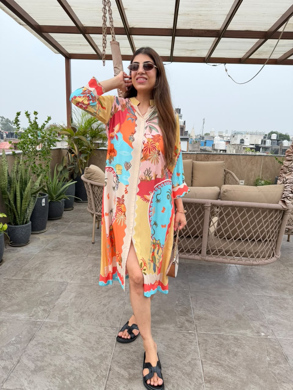 Muslin one pcs dress with aal multi digital print