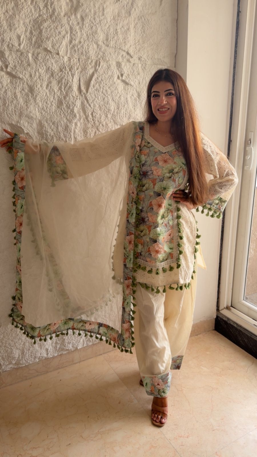 Kohra cotton 3 pc farshi set with floral print
