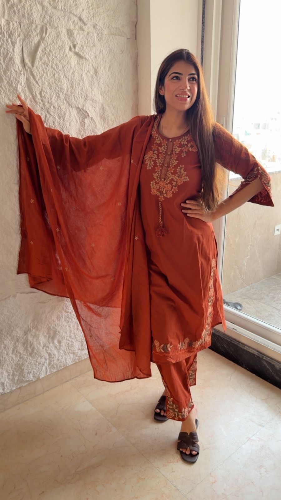 Pure mal cotton 3 pc suit with embroidery