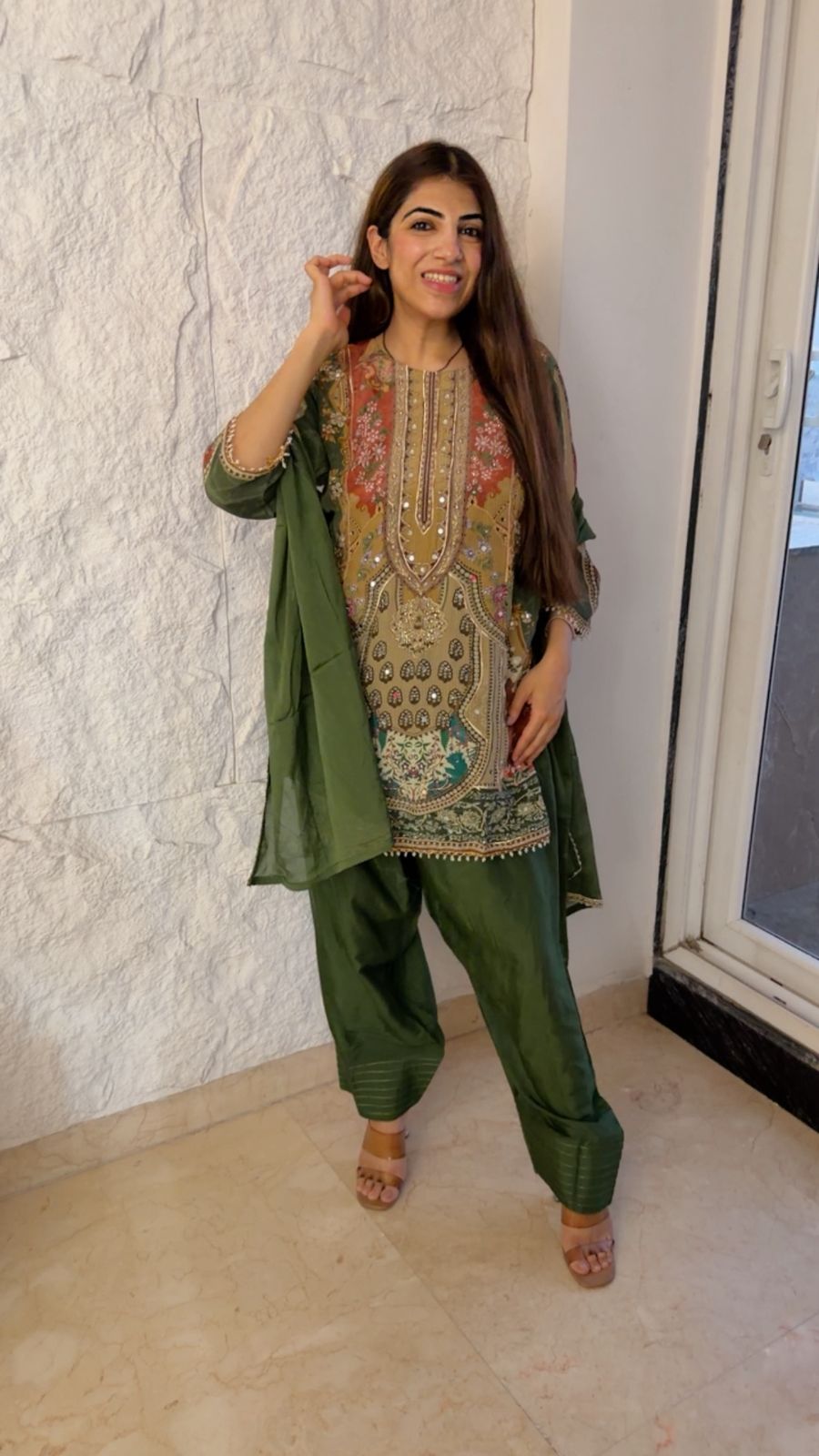 Digital crepe farshi set with dupatta