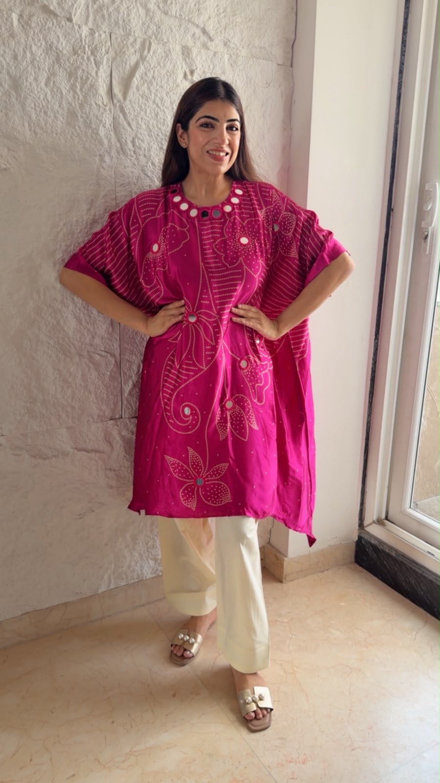 Pure crepe 2pc Kaftan set with pure cotton pant