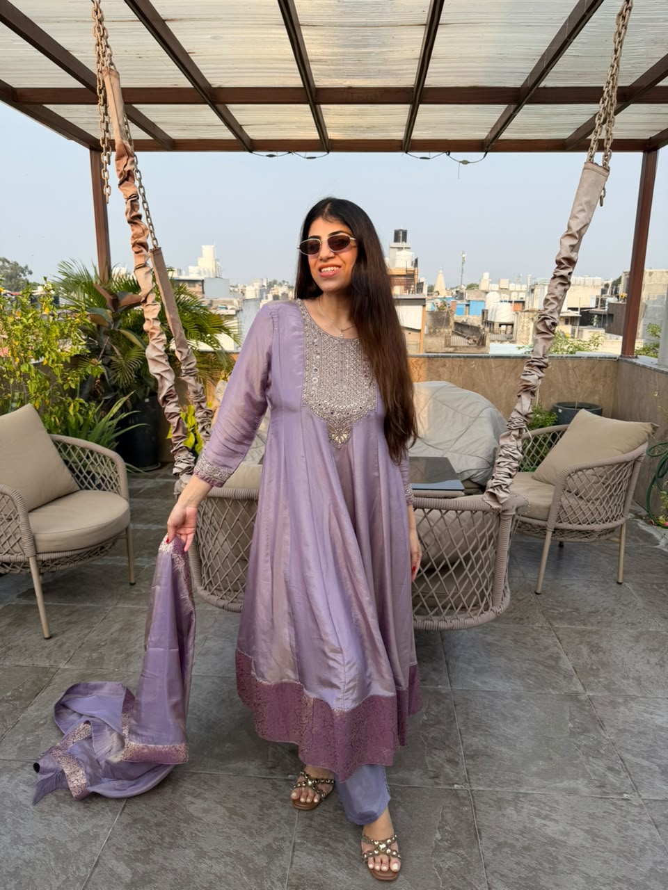 Shimmer tissue Anarkali 3,peice set