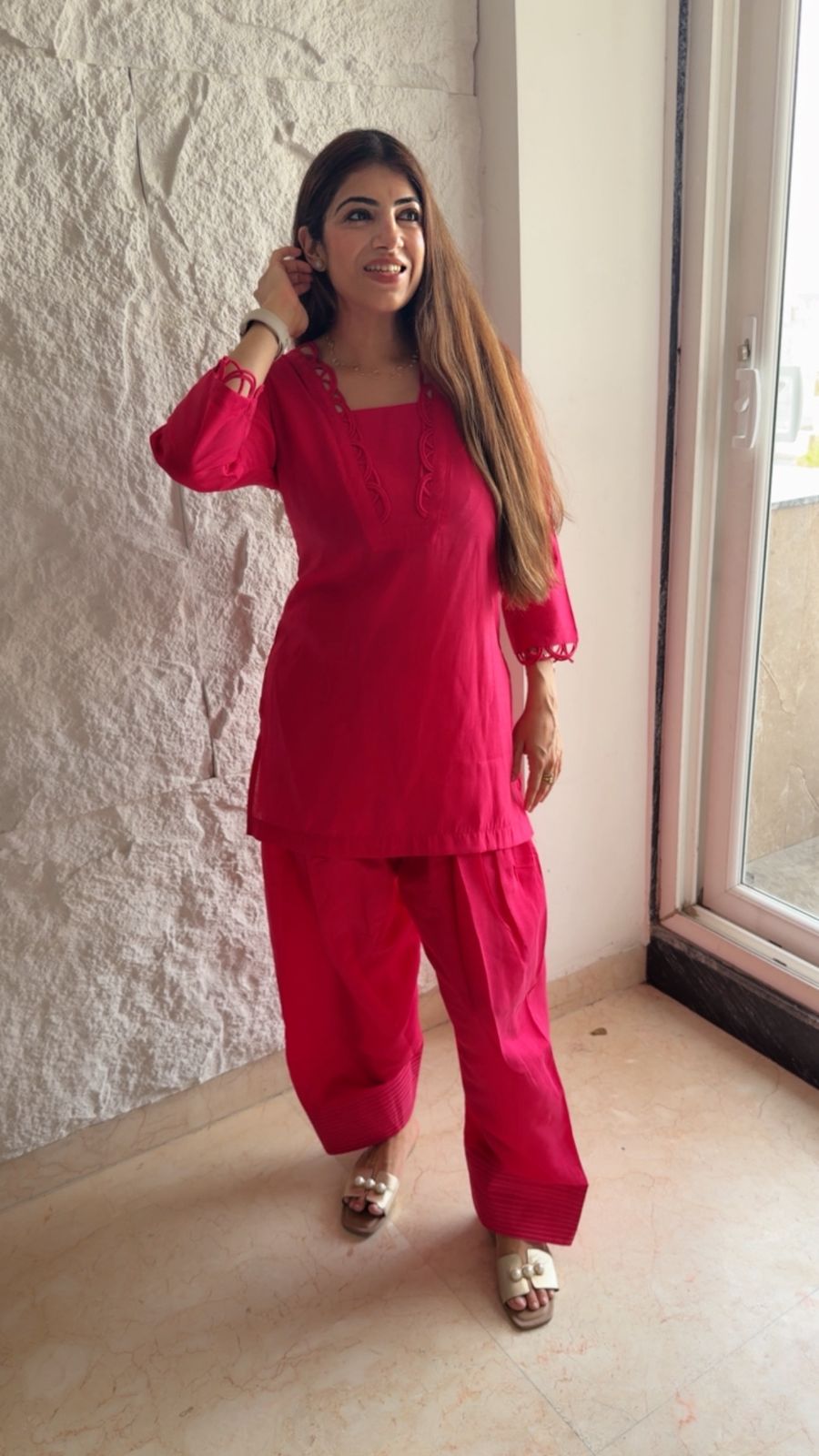 Imported cotton farshi 2 pc co-rd set with adjustable dori