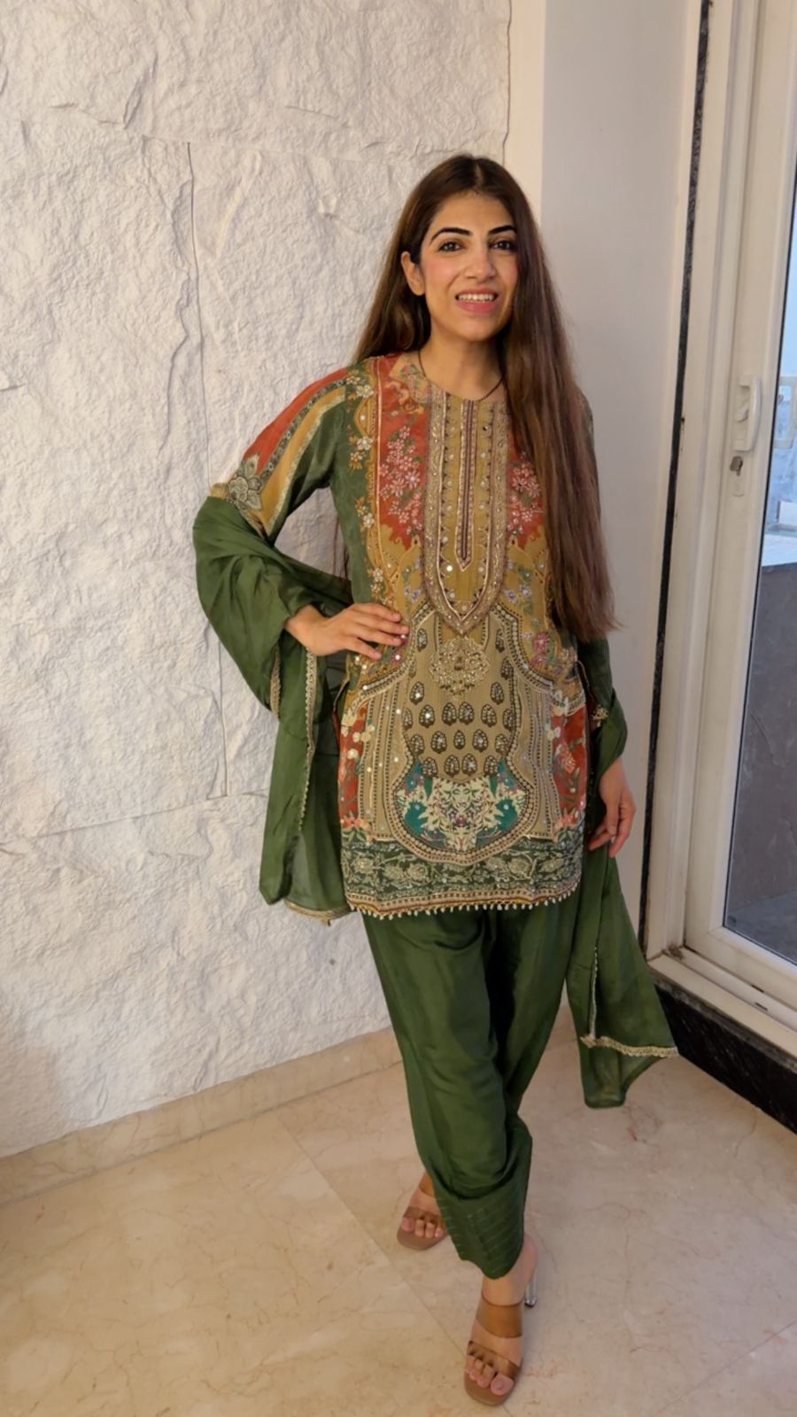 Digital crepe farshi set with dupatta