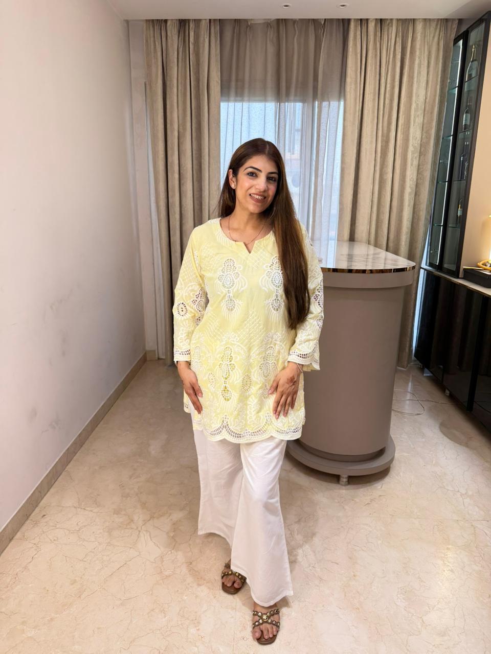 Pure mul cotton shifli designe front and back 2,pc co-rd with bell bottom