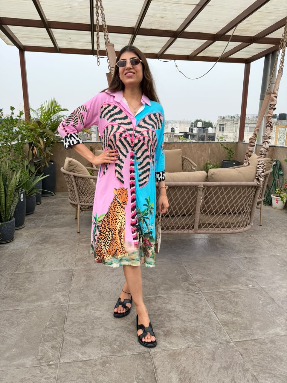 Muslin one pcs dress with aal multi digital print