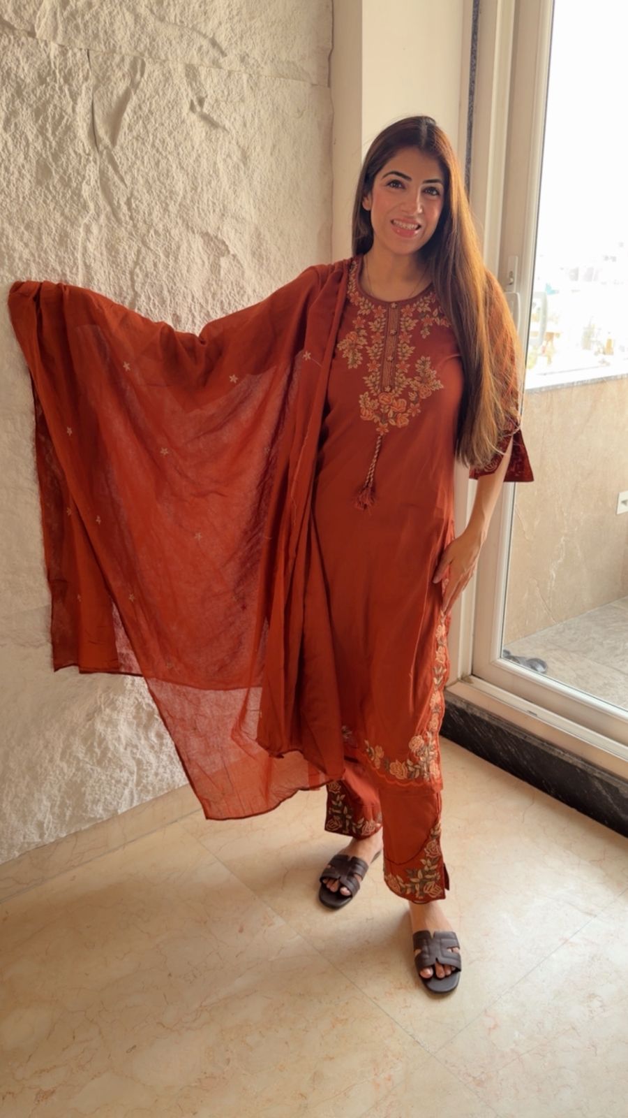 Pure mal cotton 3 pc suit with embroidery