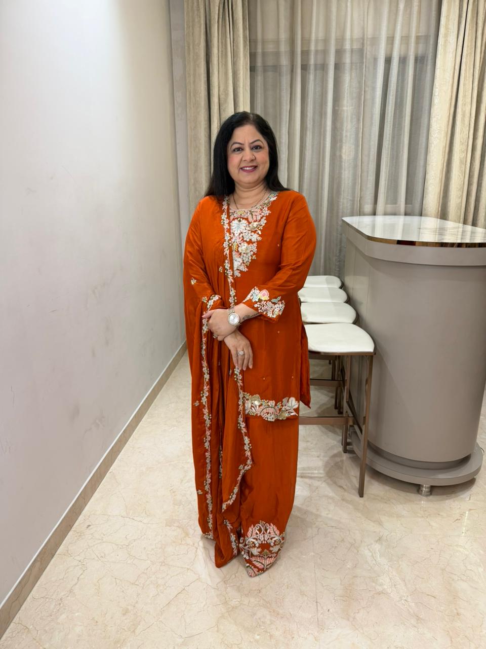 Crepe 3 pc suit with handwork with dupatta