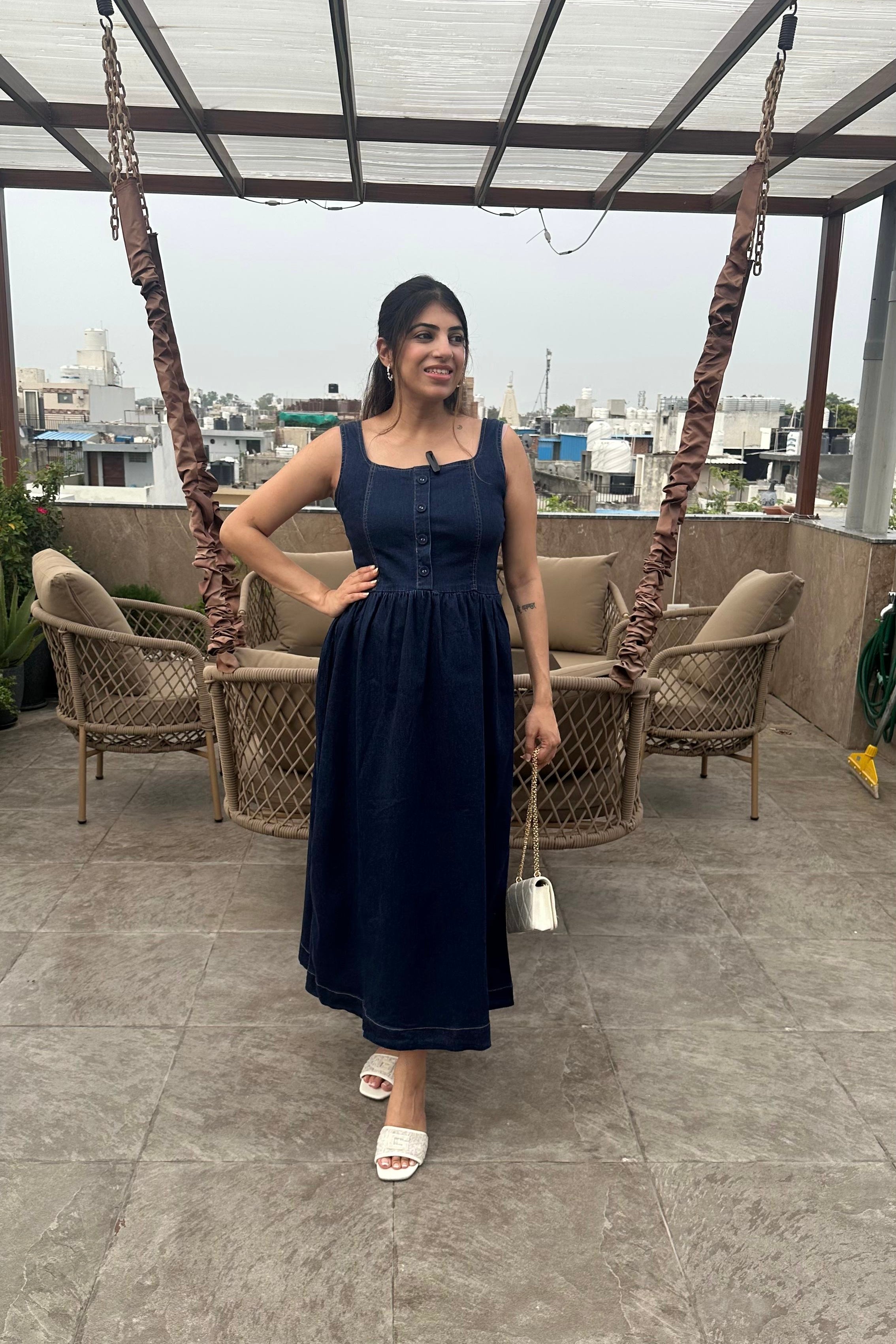One-Piece Denim Stretchable Long Dress