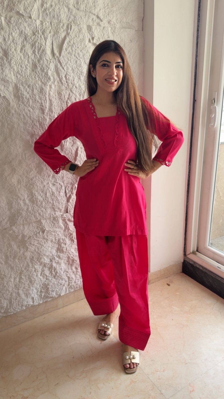 Imported cotton farshi 2 pc co-rd set with adjustable dori