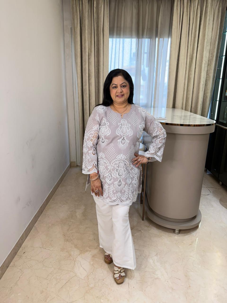 Pure mul cotton shifli designe front and back 2,pc co-rd with bell bottom
