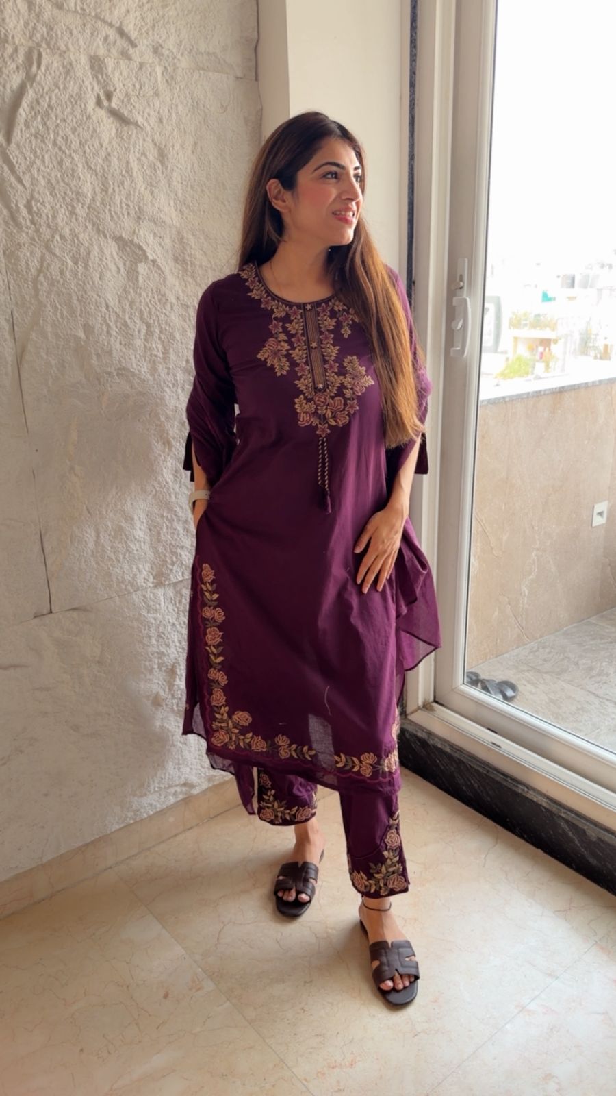 Pure mal cotton 3 pc suit with embroidery