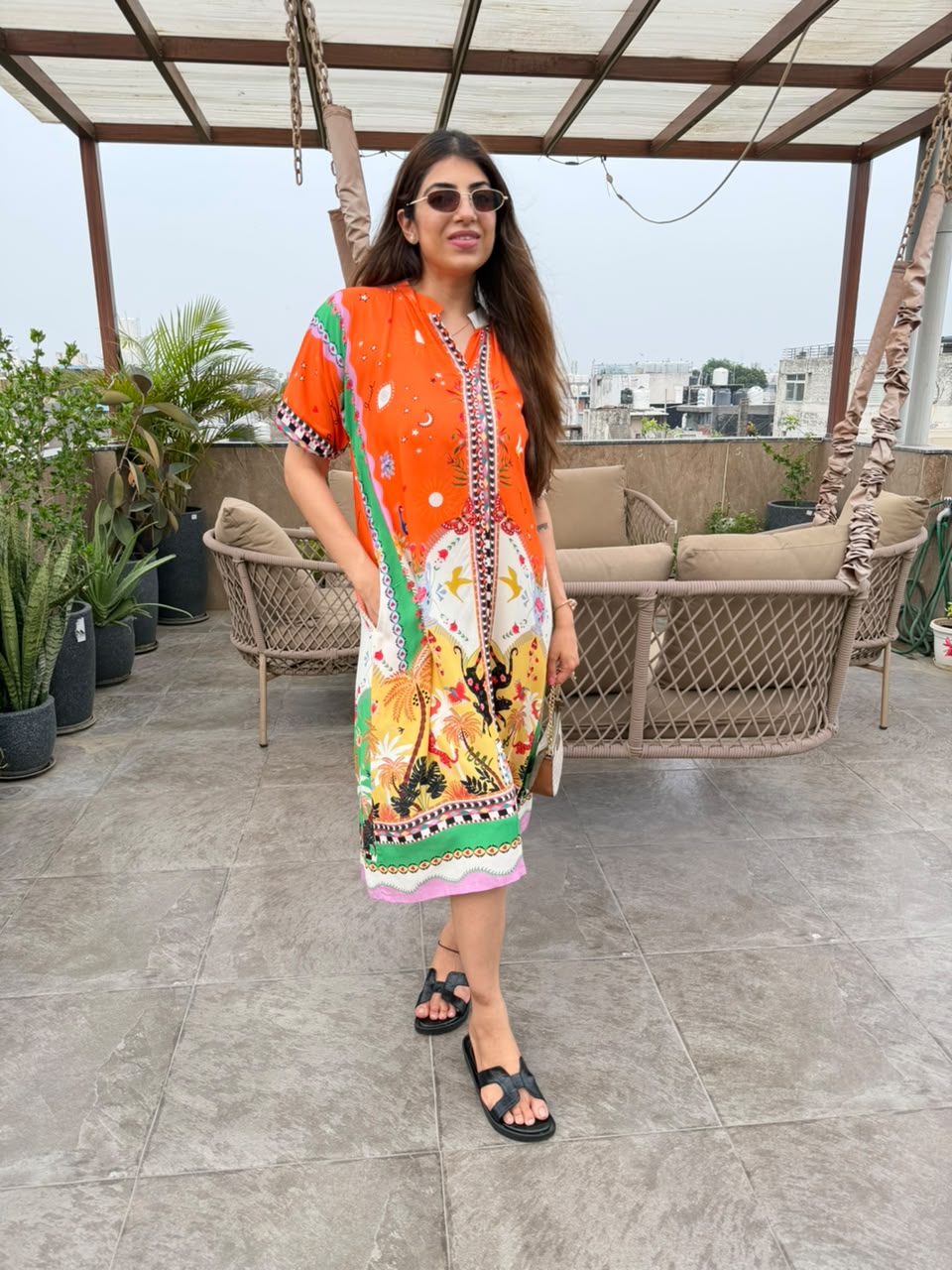 Muslin one pcs dress with aal multi digital print