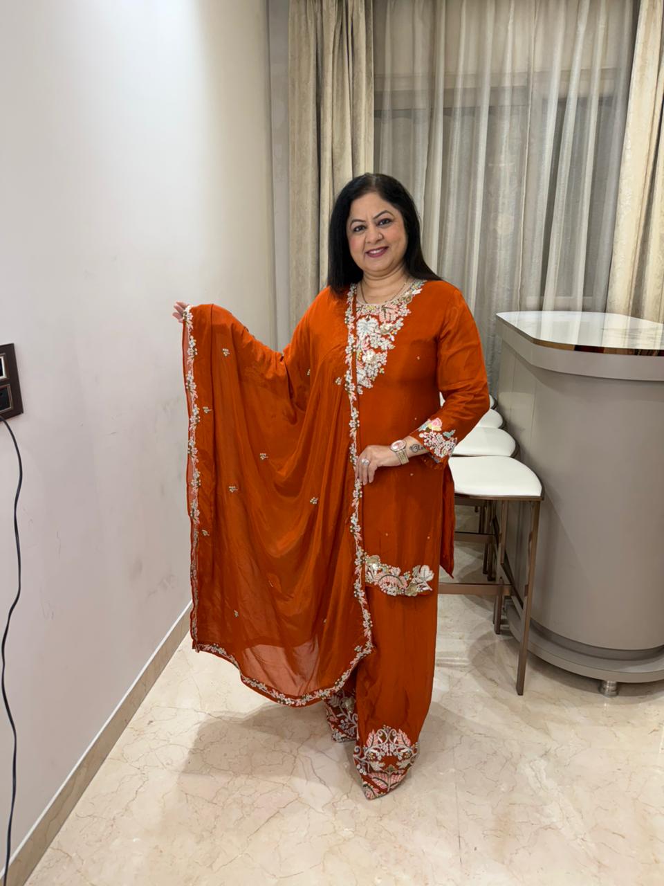 Crepe 3 pc suit with handwork with dupatta