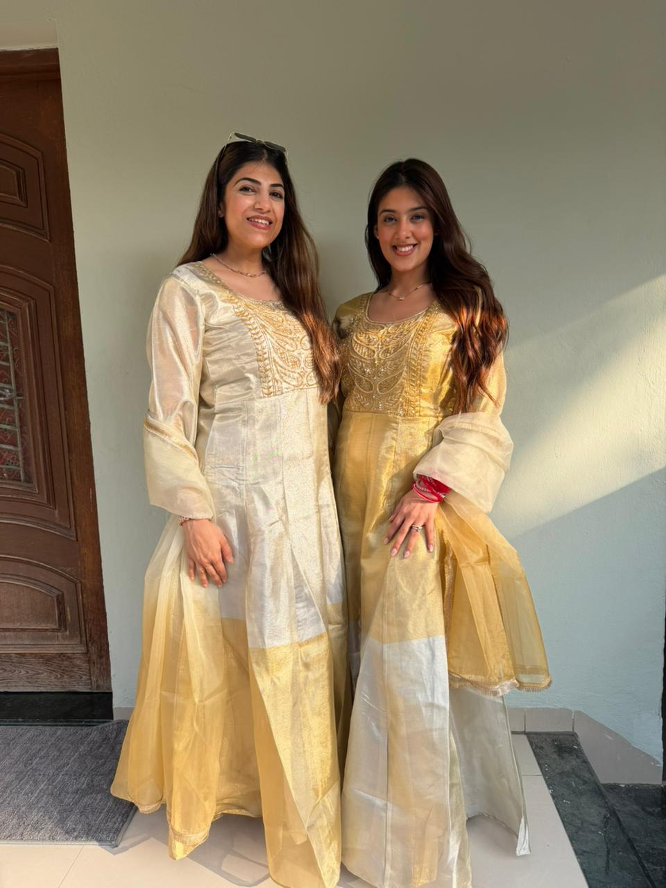 Pure chanderi silk long dress with organza duppata