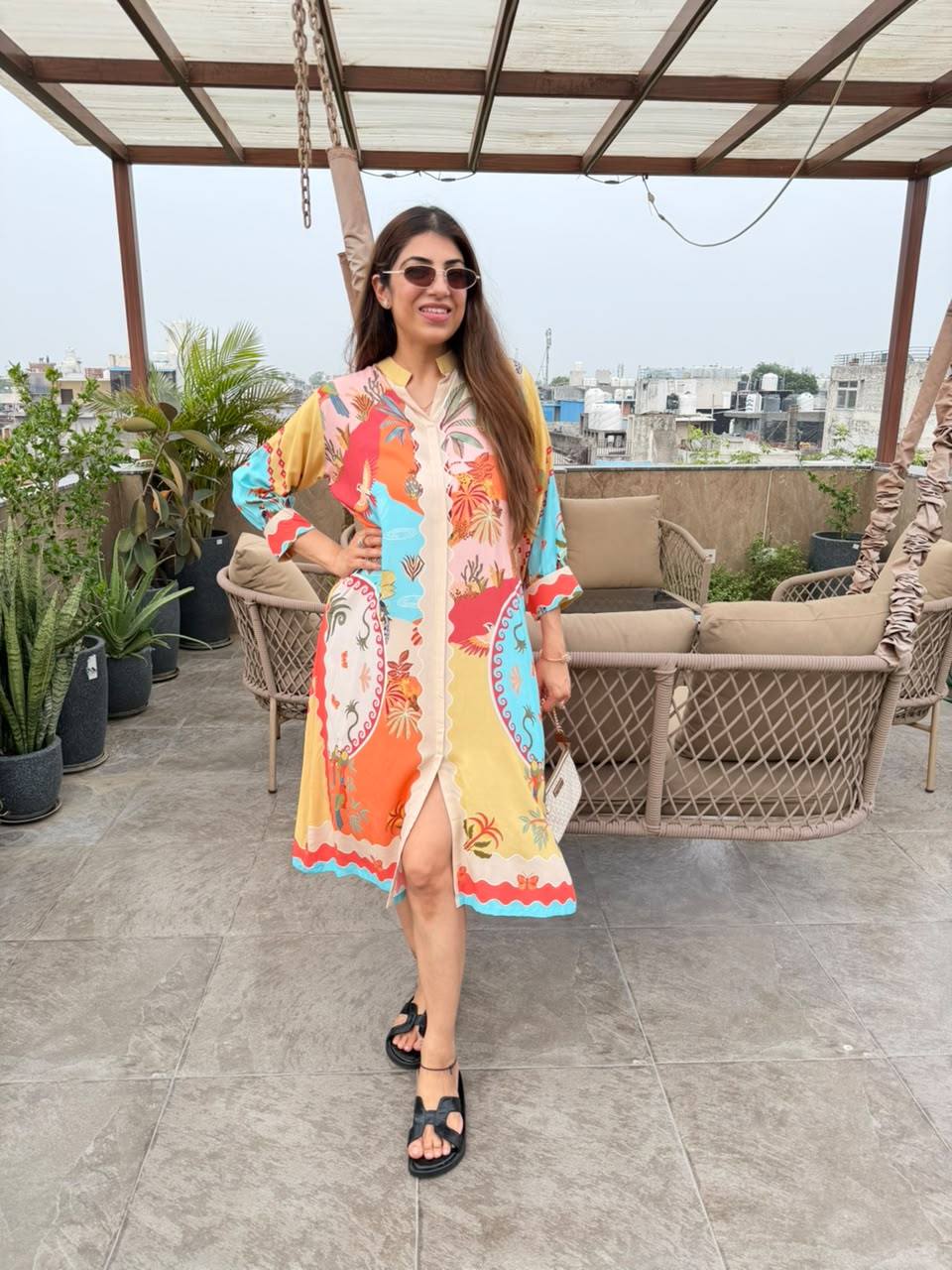 Muslin one pcs dress with aal multi digital print