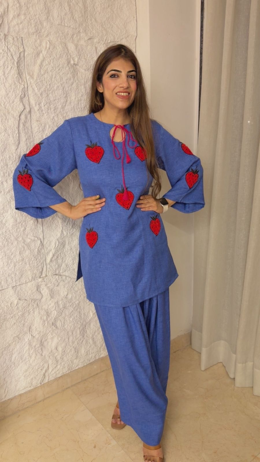 Cotton 2 pc farshi set with heart motifs