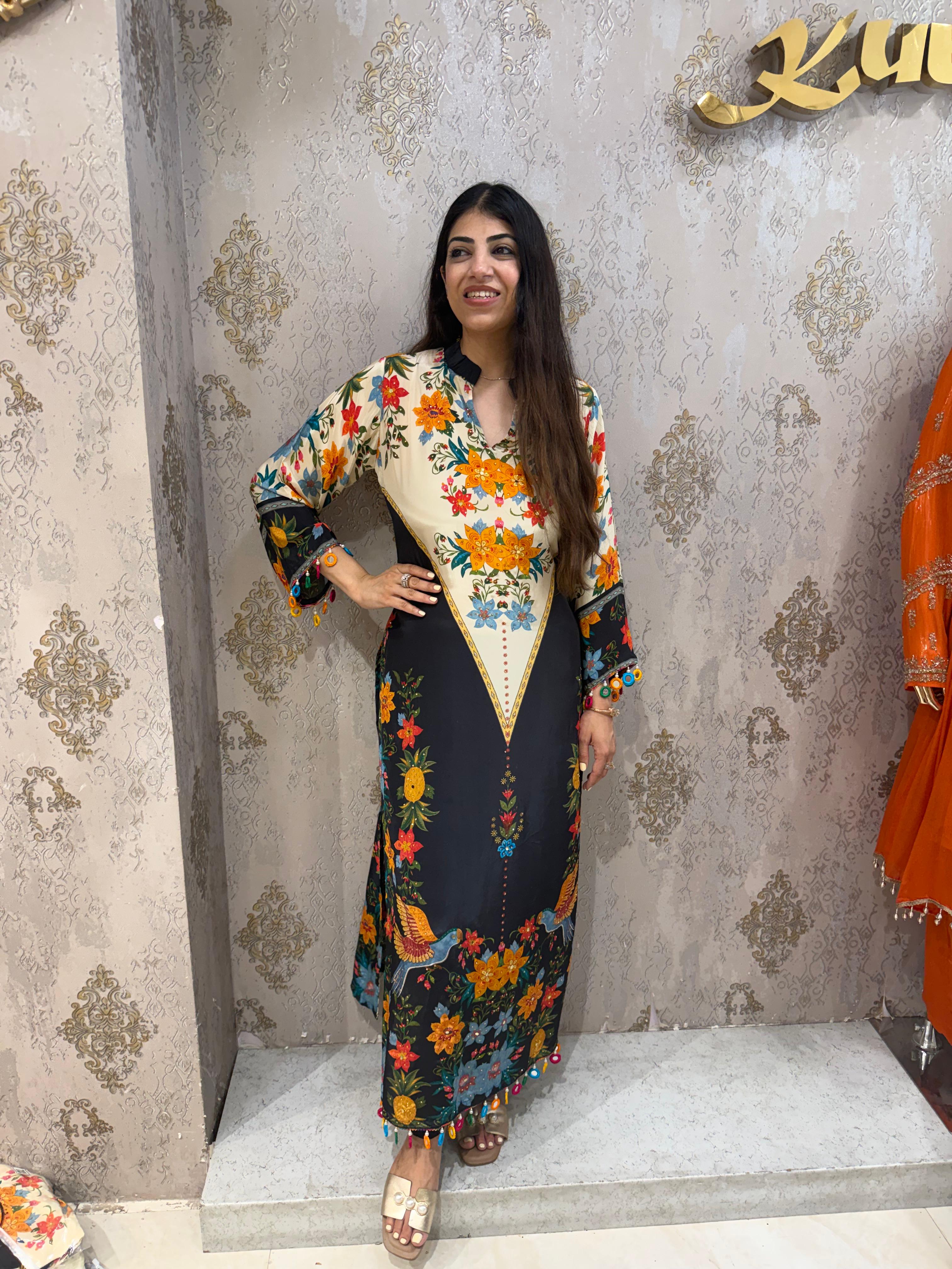 Pure digital crepe long phiran set with pants