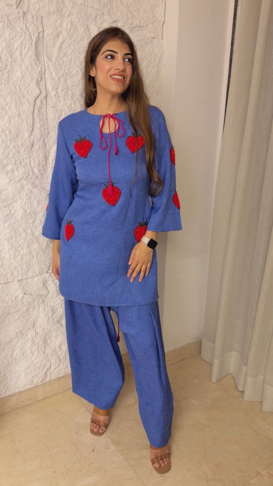 Cotton 2 pc farshi set with heart motifs