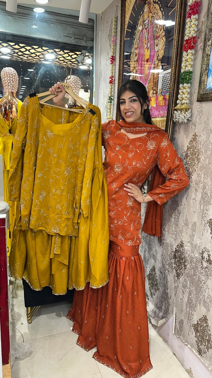 Imported tissue fabric- 3pc,garara set with handwork