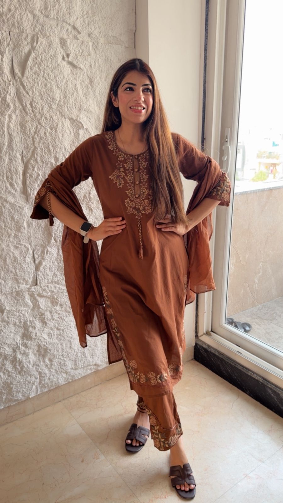 Pure mal cotton 3 pc suit with embroidery
