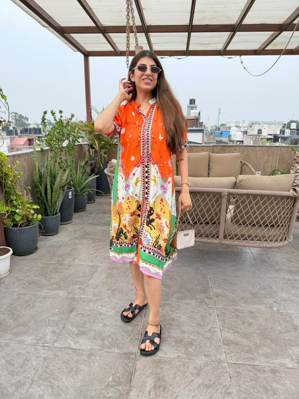 Muslin one pcs dress with aal multi digital print