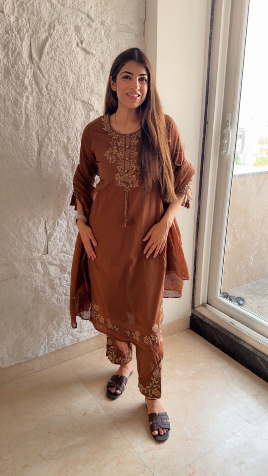 Pure mal cotton 3 pc suit with embroidery