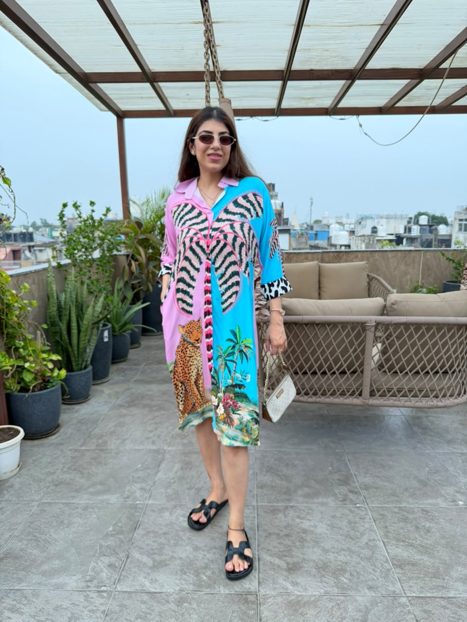 Muslin one pcs dress with aal multi digital print
