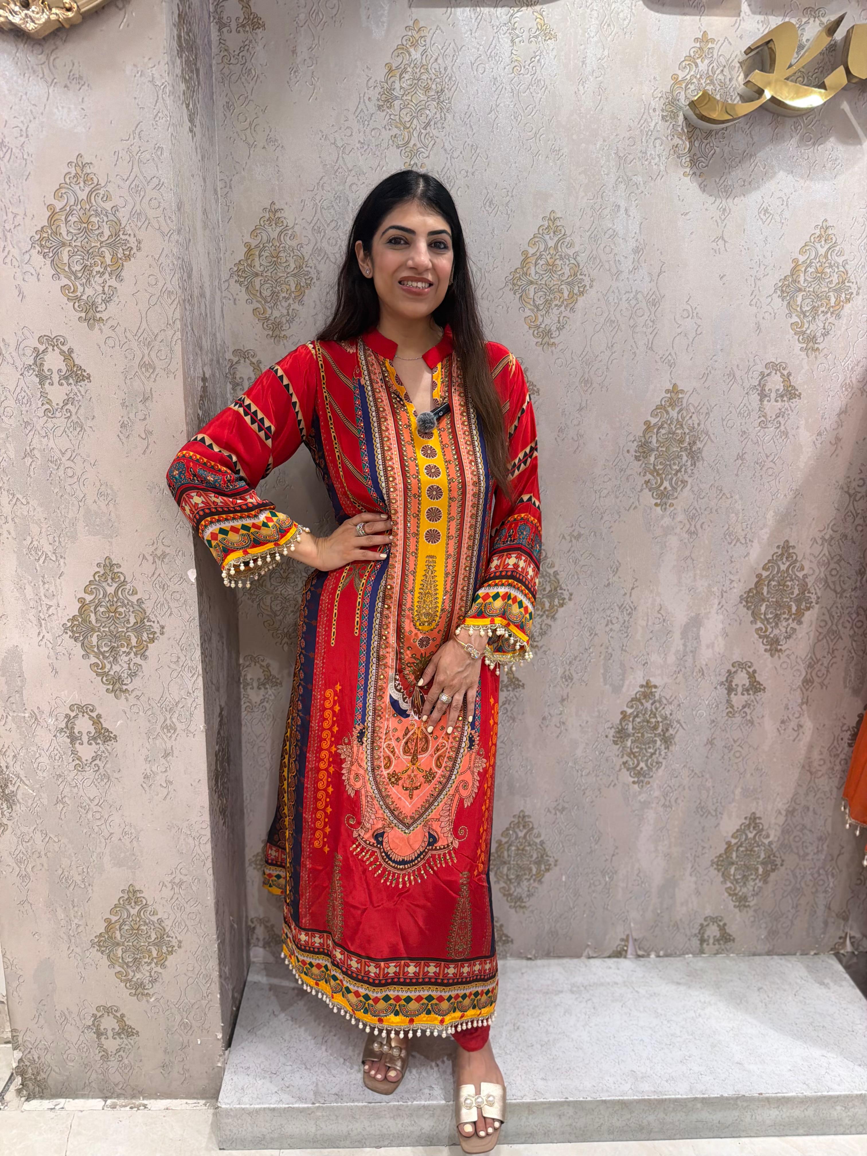 Pure digital crepe long phiran set with pants