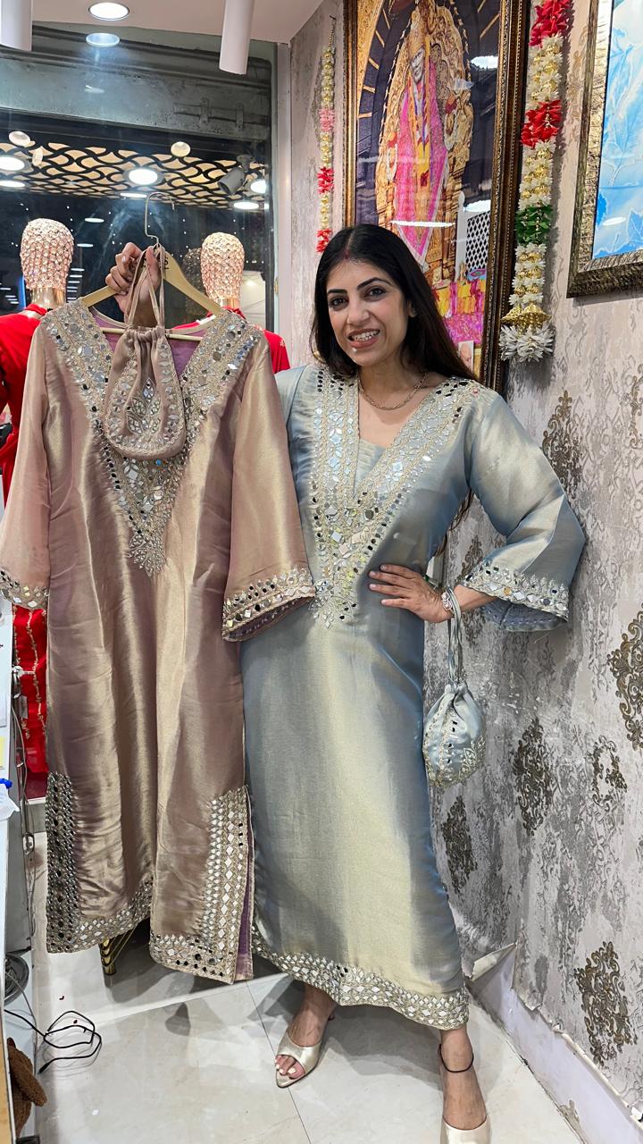 Shimmer tissue, phiran set dress with potli bag