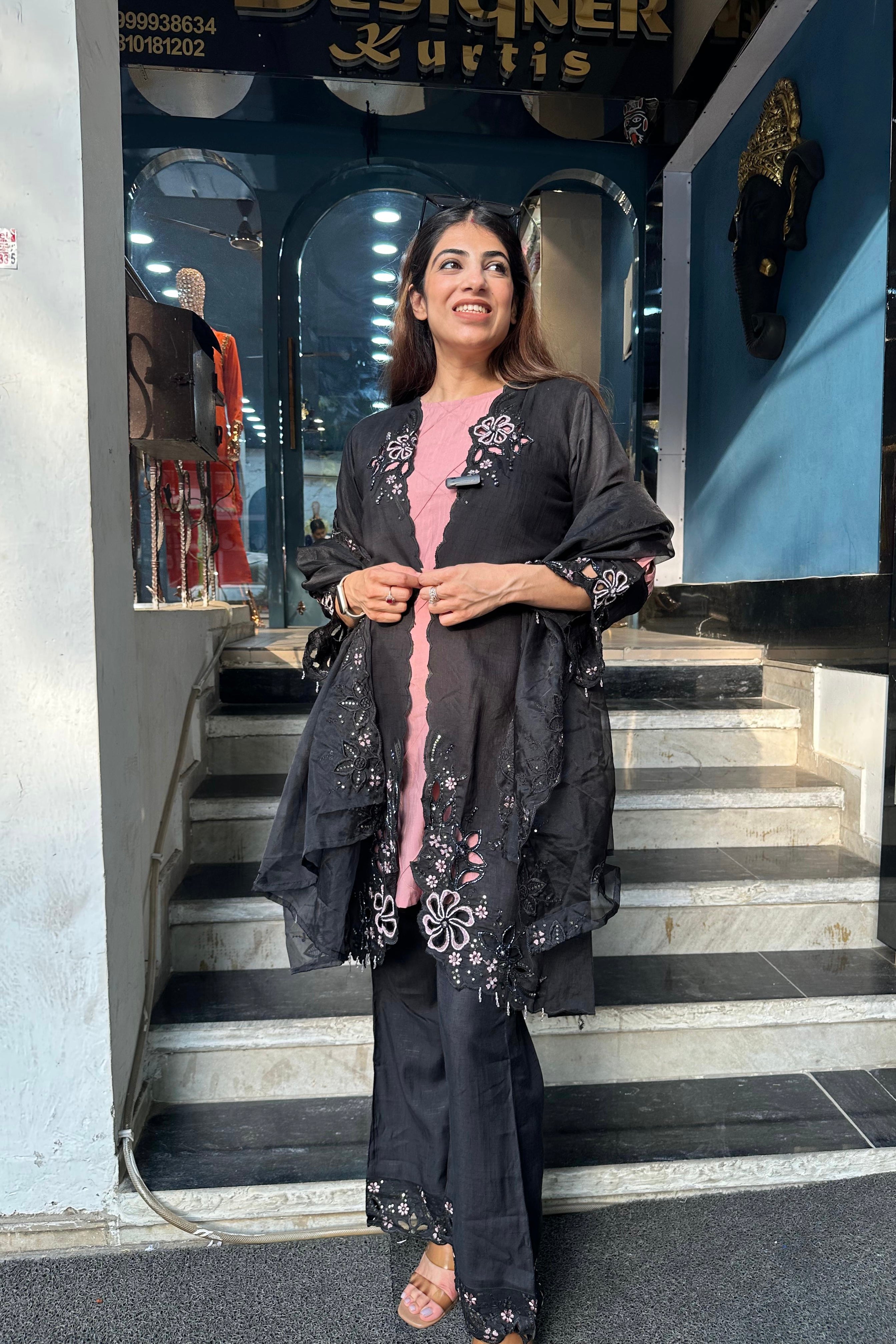 4pc Partywear Pakistani Suit With Organza Dupatta Paired With Bell Bottom Pants