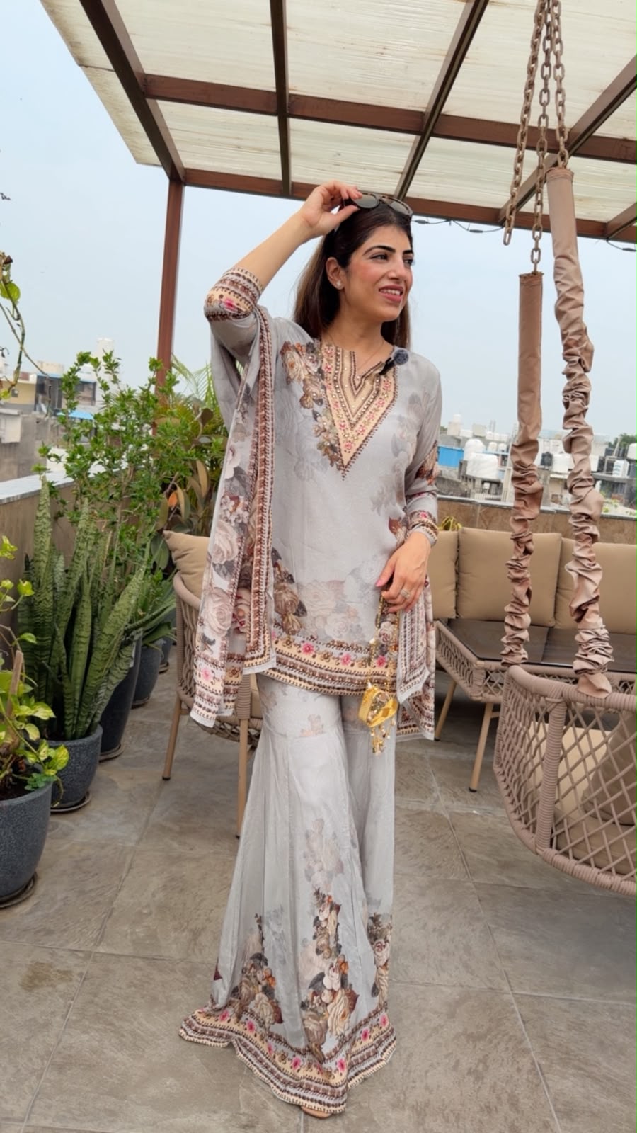 Pure crepe stylish -sarara set & pure crepe dupatta