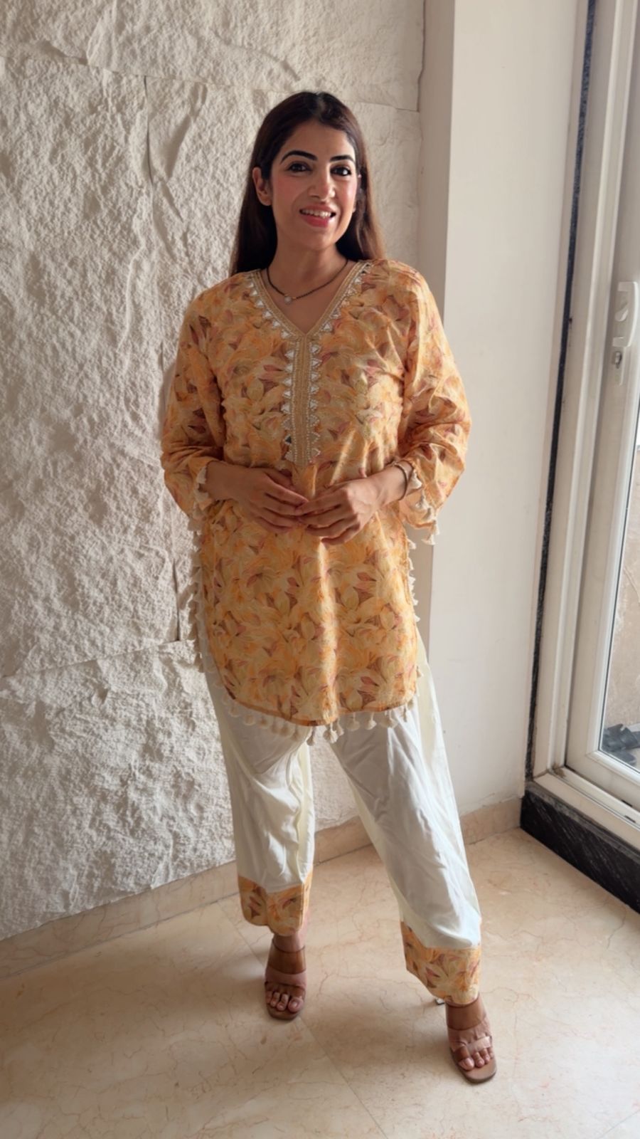 Schiffli cotton shirt with rayon cotton farshi salwar set