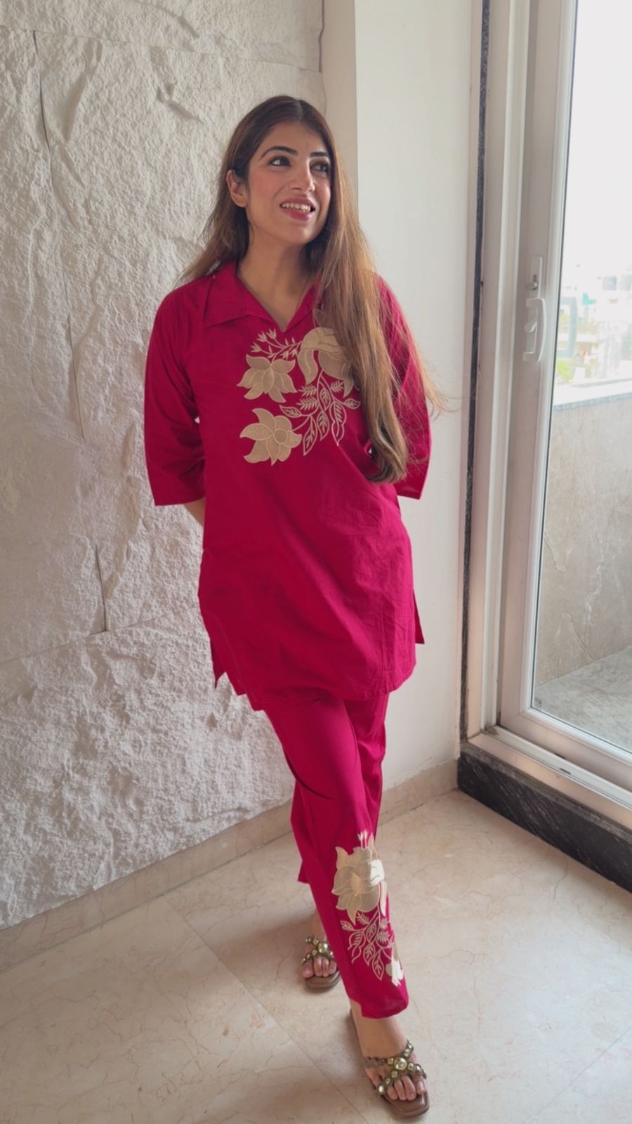 Cotton 2 pc co-ord set with embroidery