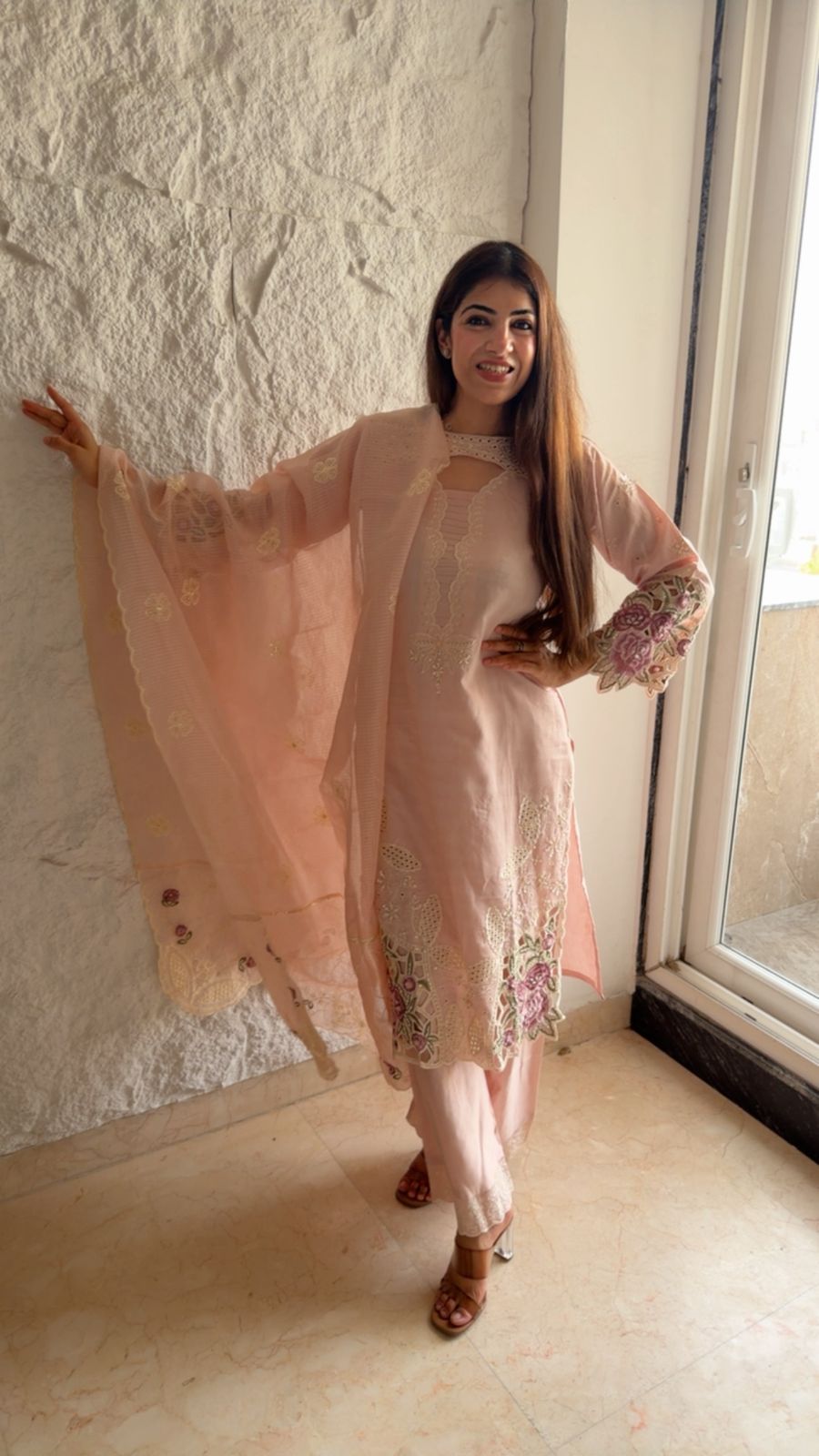 Imported cotton 3 pc Pakistani cutwork suit with embroidery