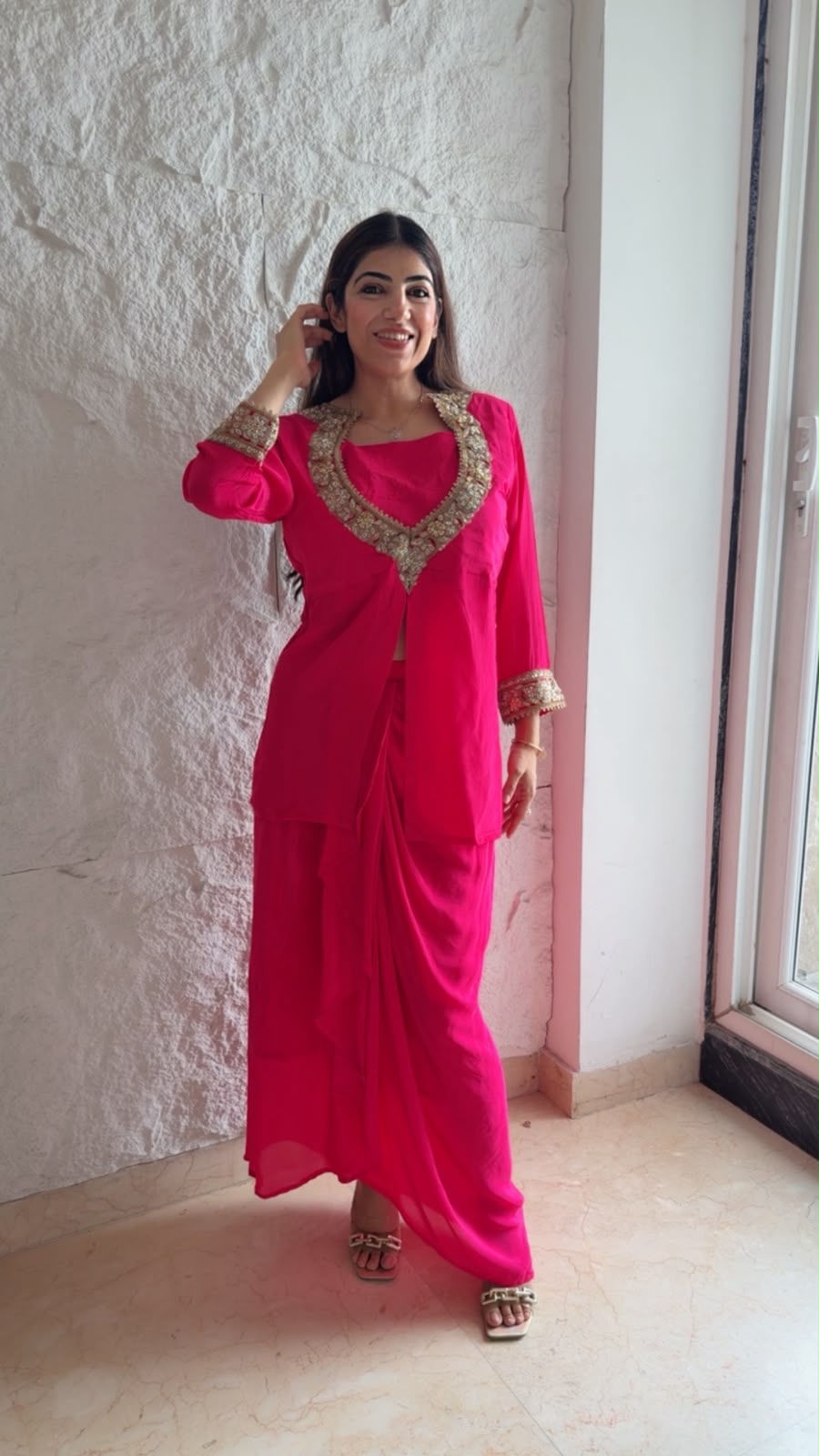 Crepe 3pc, indo-western with separate-inner with drep skit