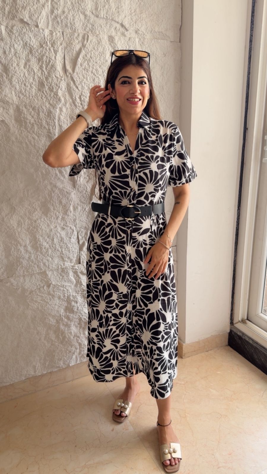 Imported fabric Resort shirt dress with belt