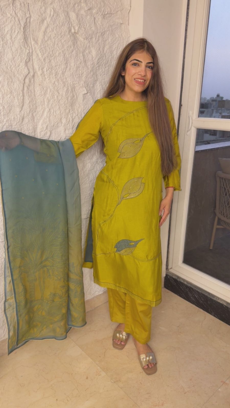 Dola silk 3 pc suit with embroidery motif with ombré dupatta