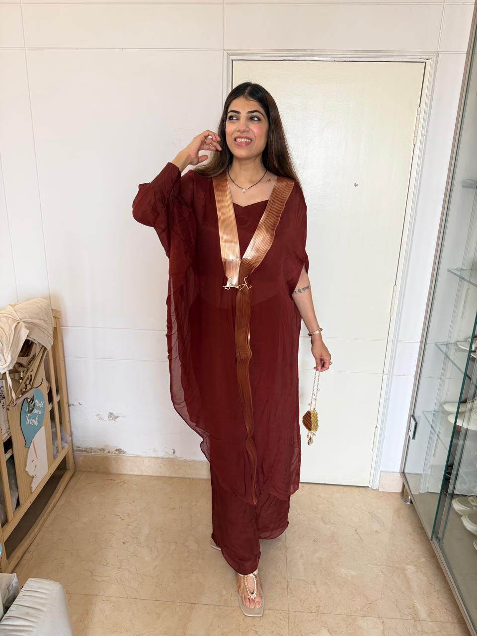 Pure Chinon 3pc, Kaftan set with cowl sleeves & separate-inner
