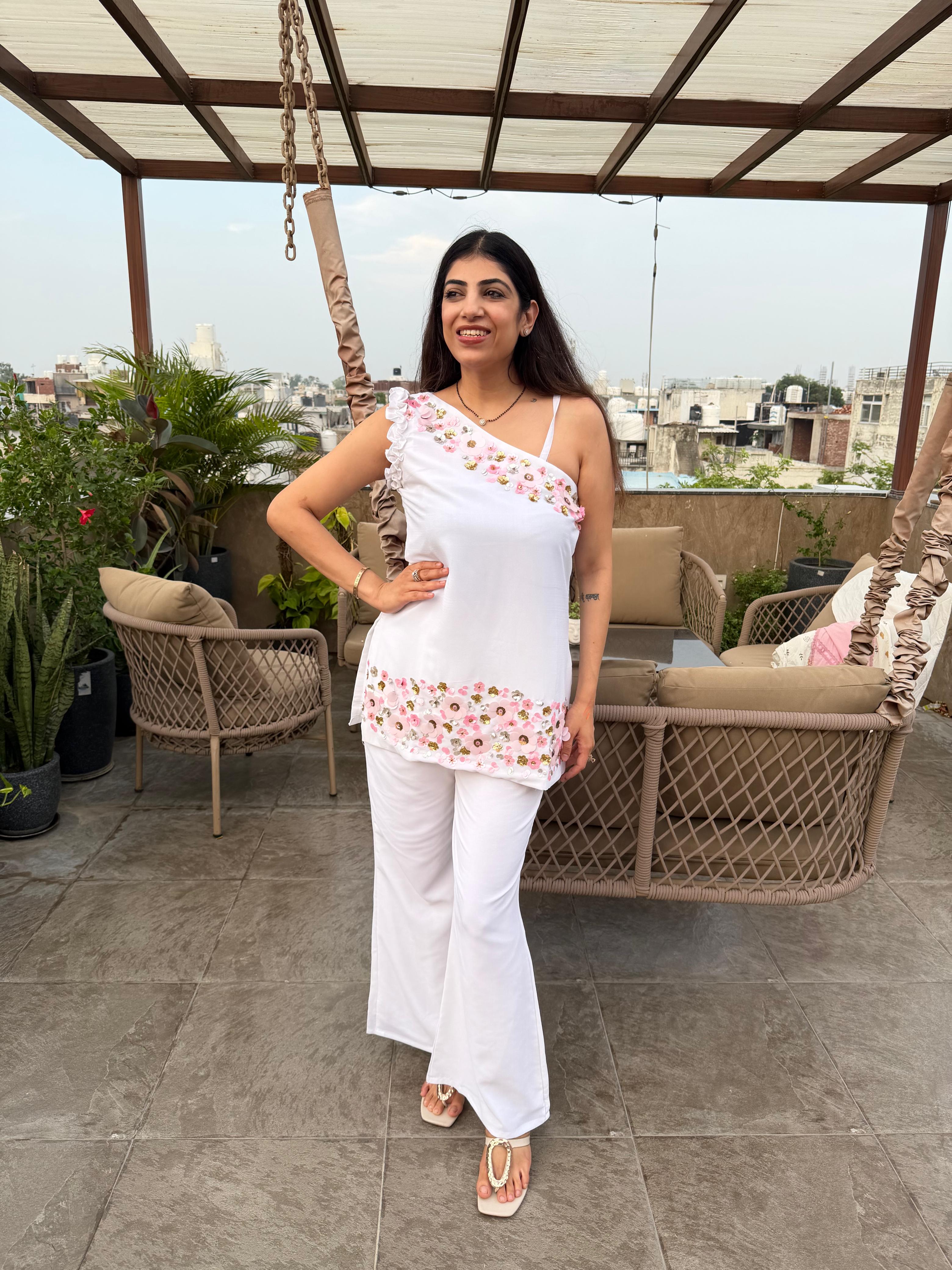 Viscose indo-western handwork Two-peice set with bell bottom