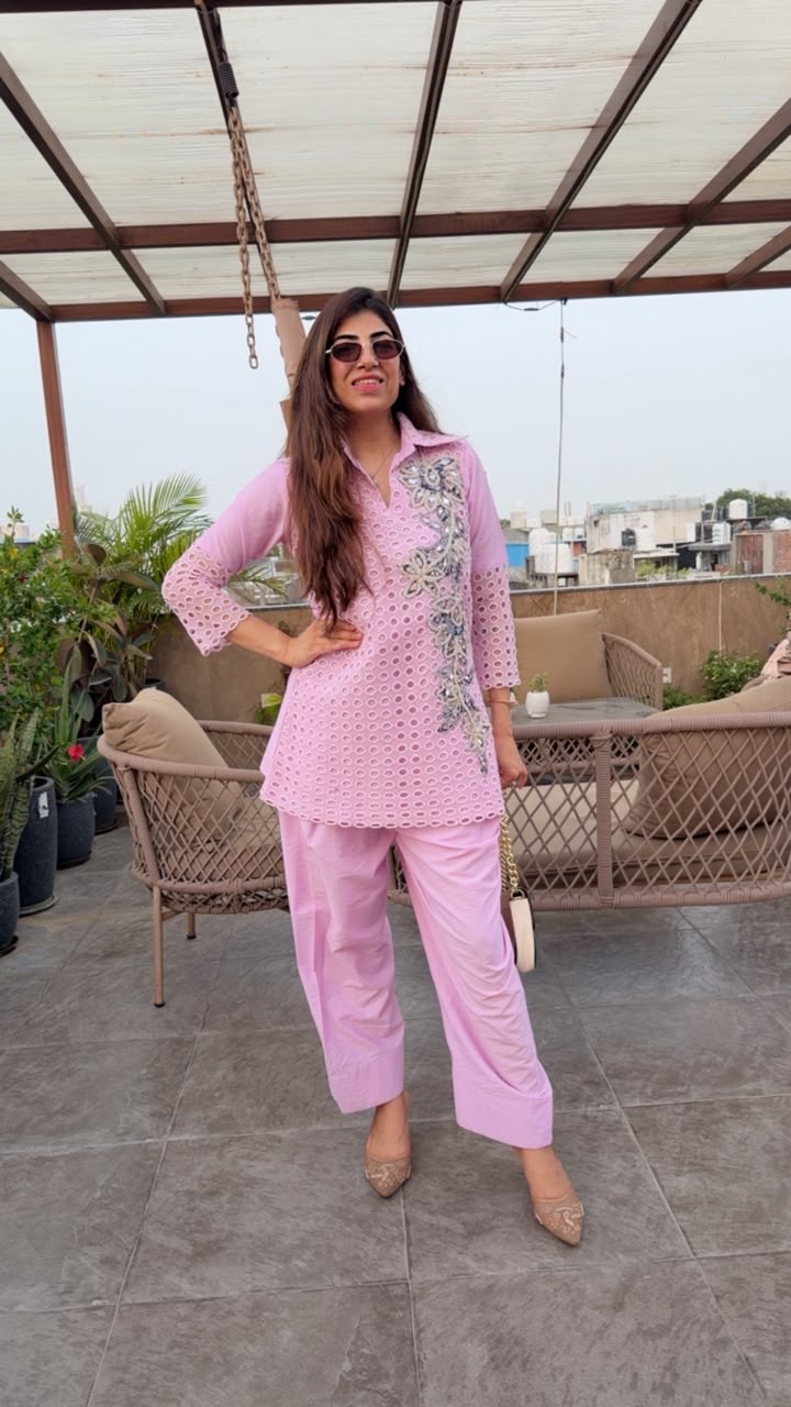 Imported schiffli embroidery co-ord set with farshi