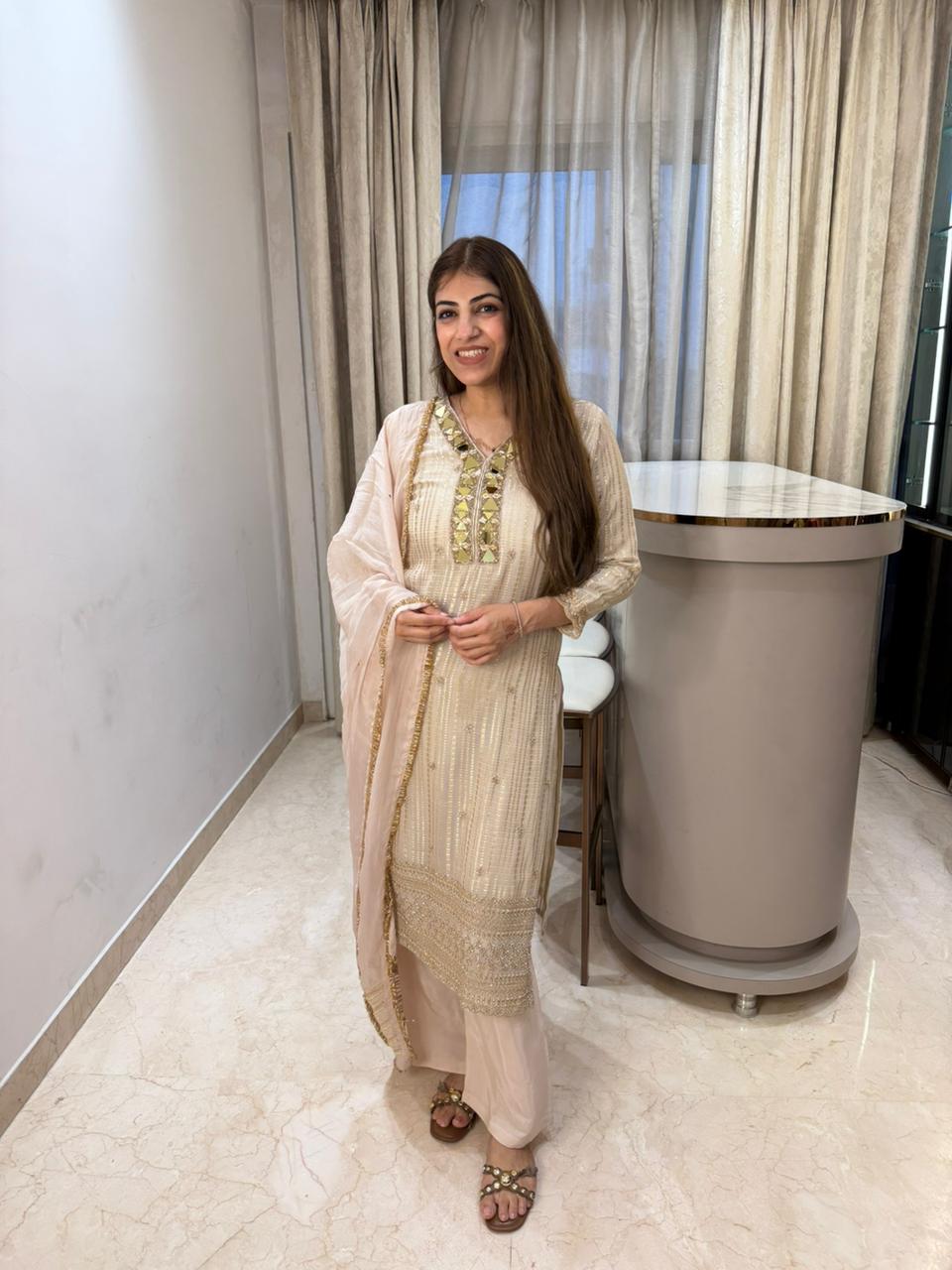 Pure banarasi 3pc set,handwork and mirror work
