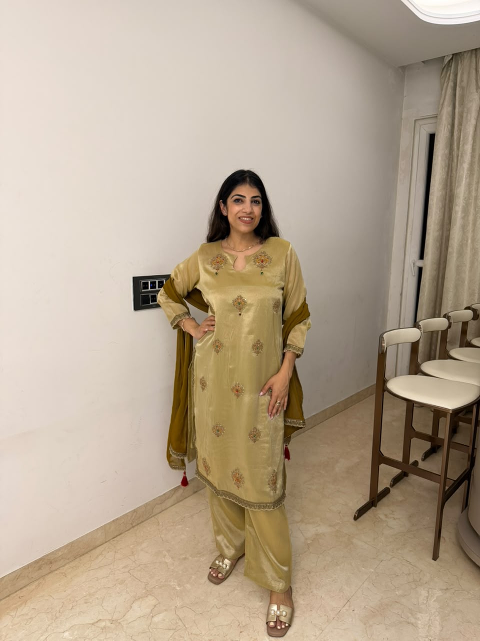 Pure Cosmo fabric,3pc embroidery suit